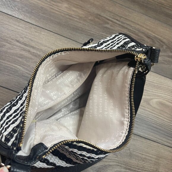 Kate Spade New York Cobble Hill Straw Mylie Shoulder Bag Black Cement Leather - Picture 5 of 11